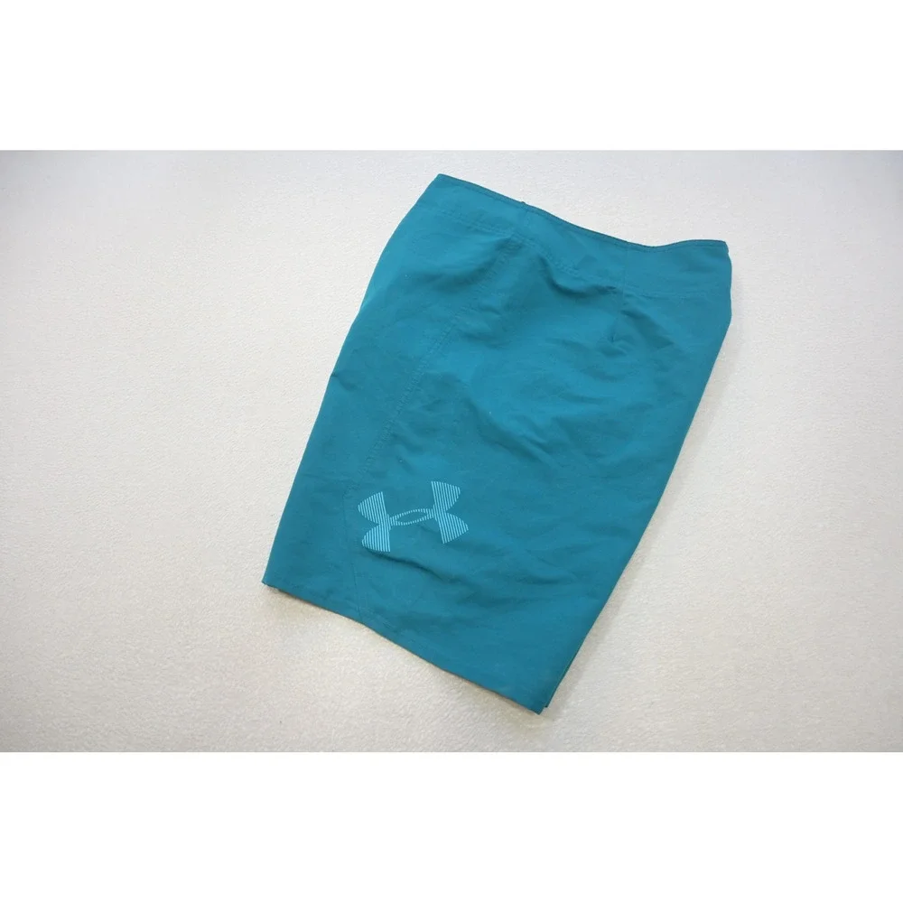 Under Armour Board Shorts Mens 36 Teal HeatGear‎ Lace Up Swim Trunks Excellent